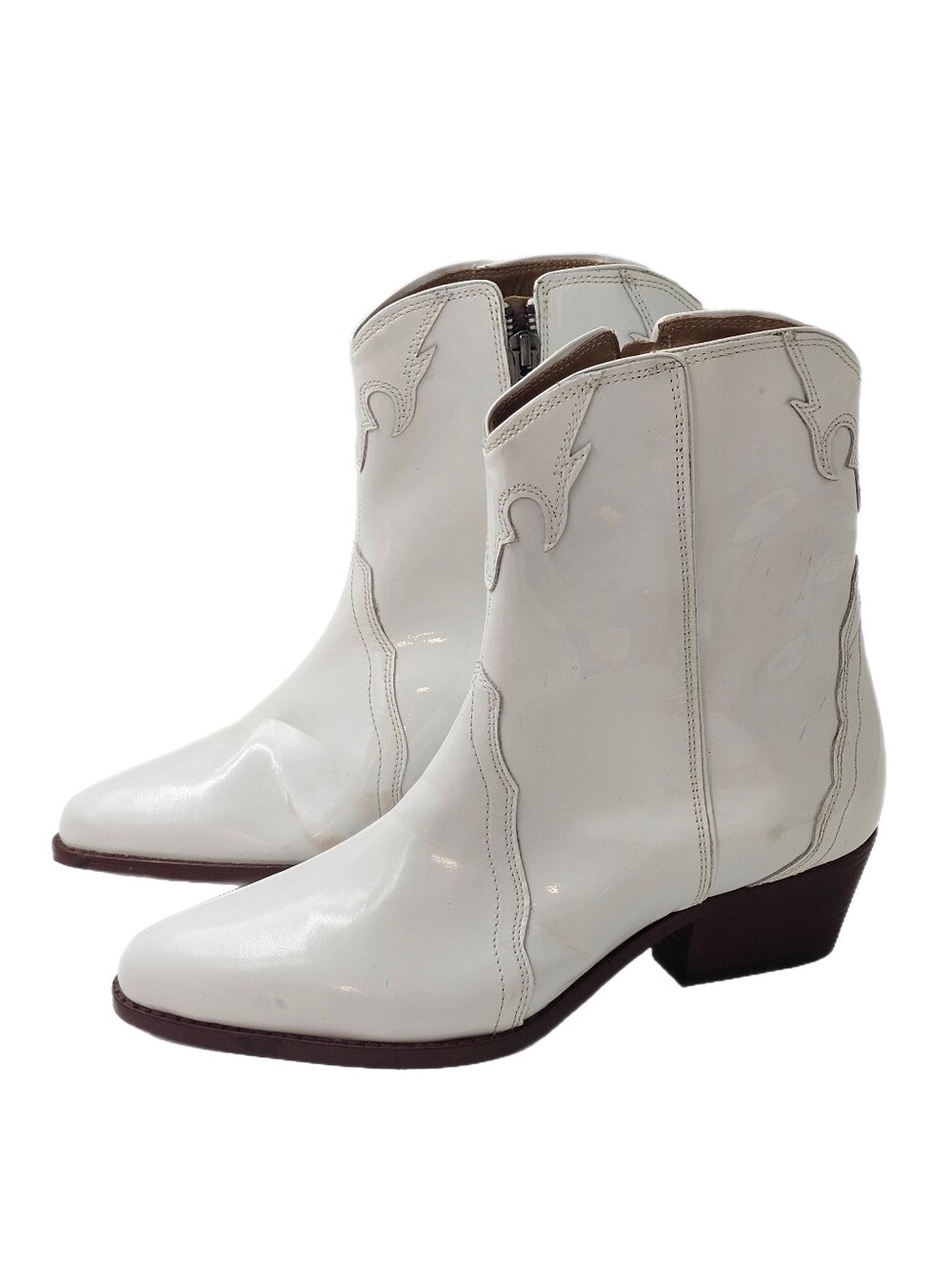 Free People New Frontier Western Boots White Ivory Patent Leather 37.5 Women's 7